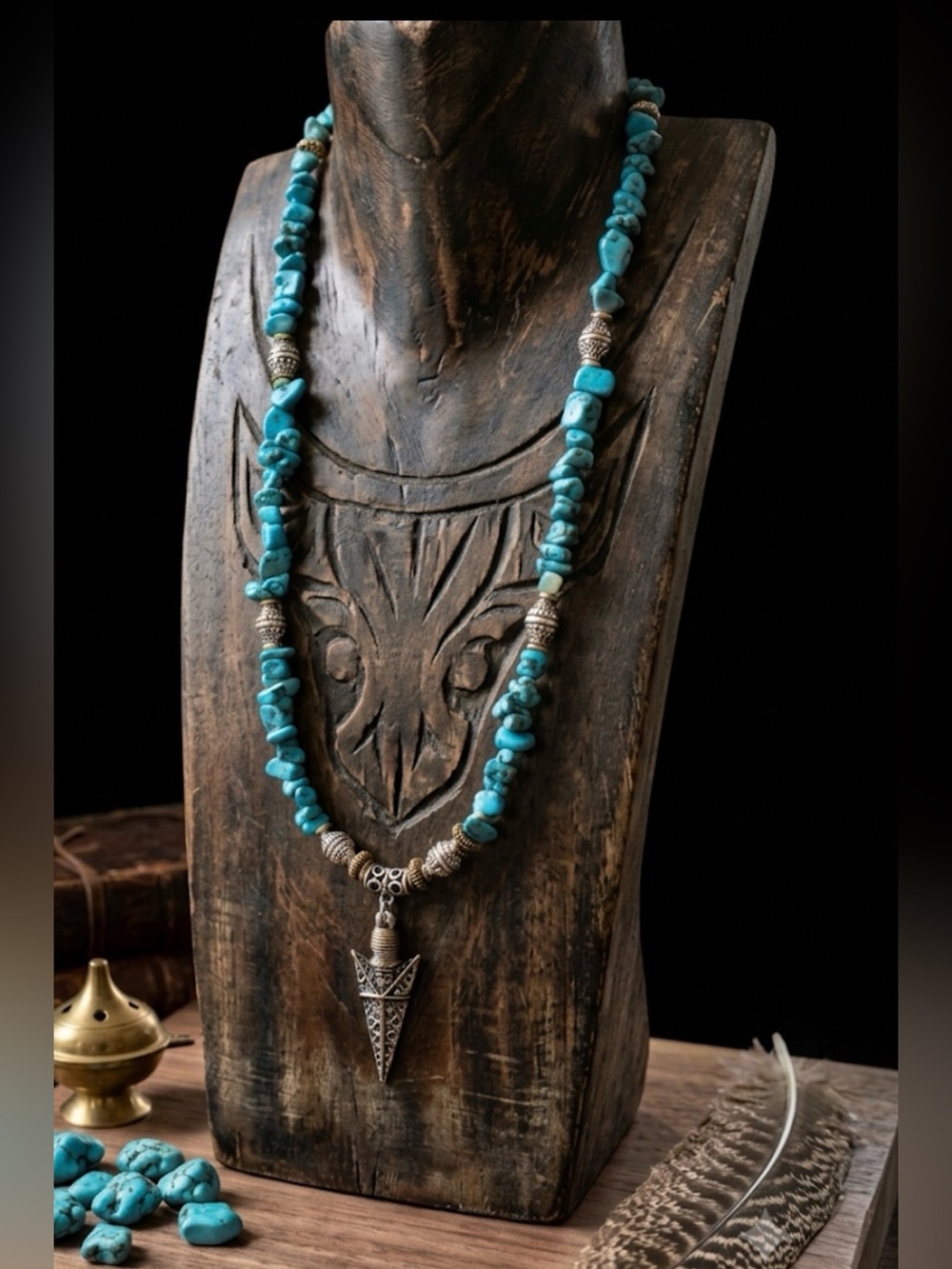 Artisan Turquoise and Silver-Tone Bead Necklace